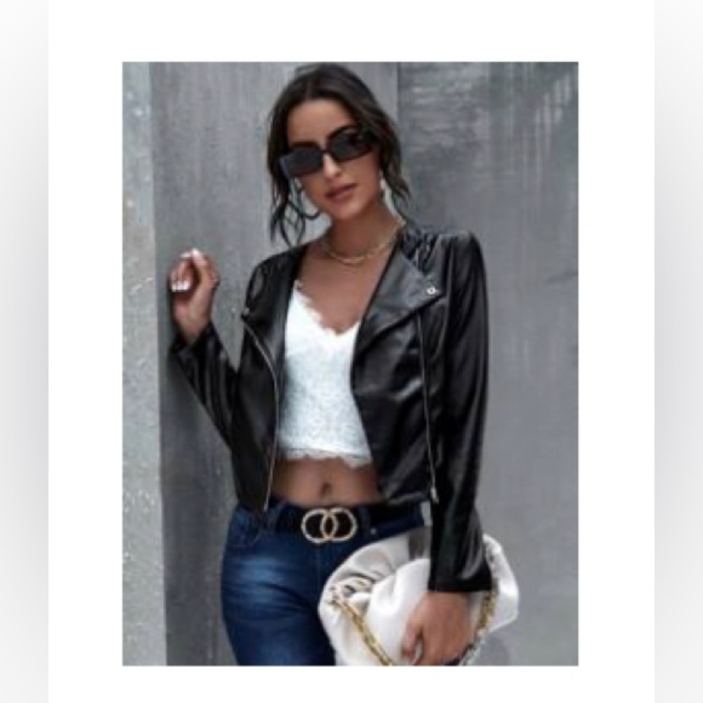 Black Faux Leather Moto Jacket~ Size XS